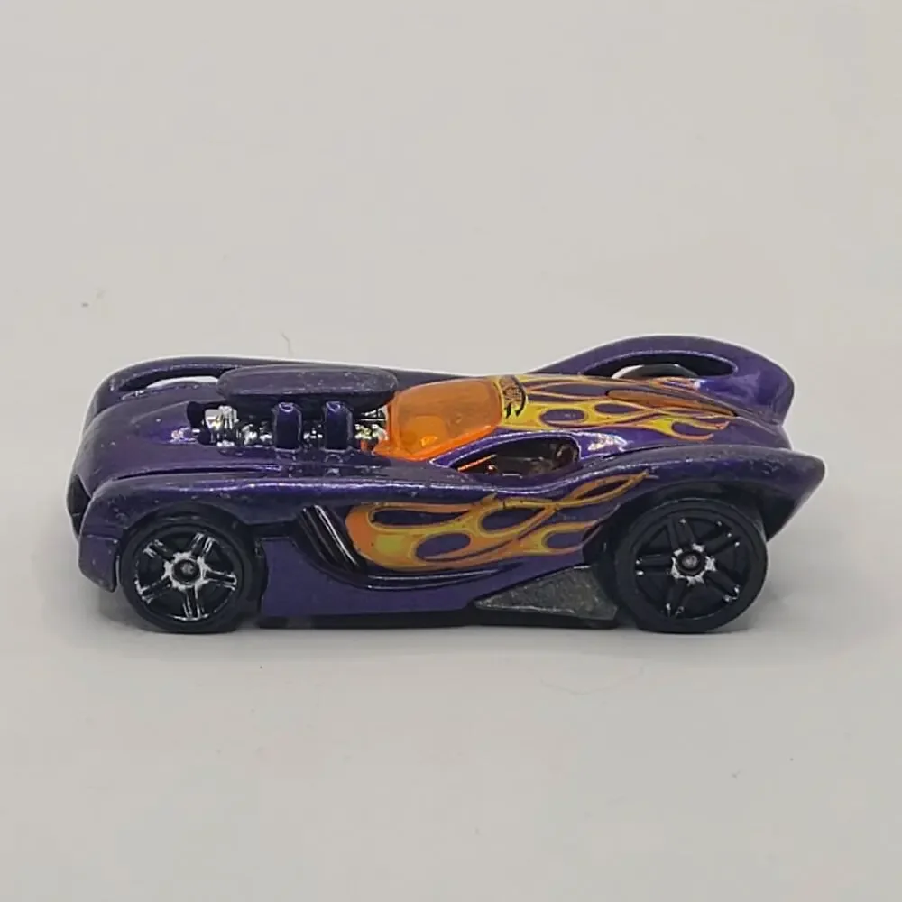 Vtg Hot Wheels 16 Angels Flames Race Car Diecast Purple Chrome 2003  1/64 Loose